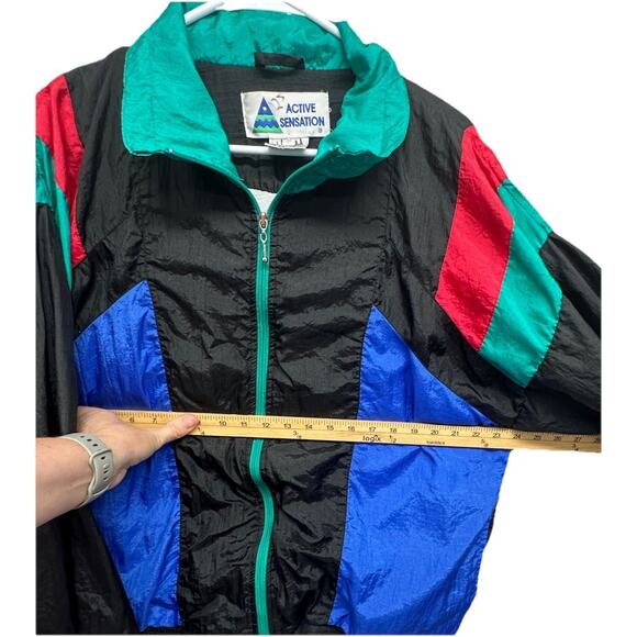 Vintage 80s 90s Windbreaker Size Large Active Sensations Track Suit Jacket Black - Picture 5 of 9